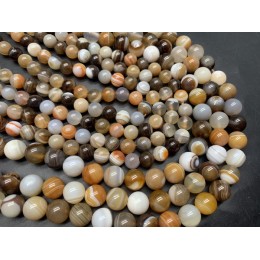Каменные бусины, Агат, тонированный, светло-коричневый микс, шарик гладкий, 10 мм, длина нити 38 см