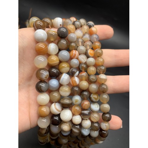 Каменные бусины, Агат, тонированный, светло-коричневый микс, шарик гладкий, 10 мм, длина нити 38 см