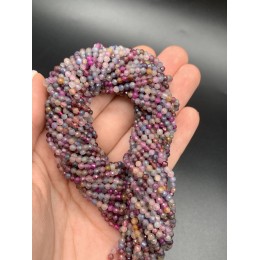 Каменные бусины, Микс Корундов, (Сапфир, Рубин, Падпараджа, Наждак), люкс, шарик огранка, 3 мм, нить 38 см