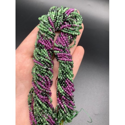 Каменные бусины, Рубицоизит, люкс, подобранный, шарик огранка, 2 мм, длина нити 38 см