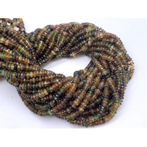 Каменные бусины, Турмалин, зелёный, рондель огранка, качество люкс, 3,8х1,6 мм, длина нити 38 см