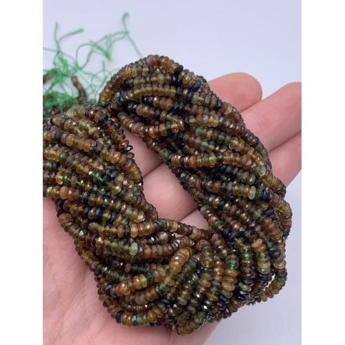 Каменные бусины, Турмалин, зелёный, рондель огранка, качество люкс, 3,8х1,6 мм, длина нити 38 см