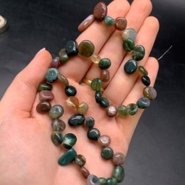 Каменные бусины, Яшма, зелёная, индийская, фриформы, 14х9 мм, длина нити 38 см