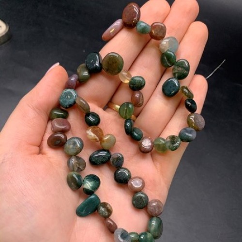 Каменные бусины, Яшма, зелёная, индийская, фриформы, 14х9 мм, длина нити 38 см
