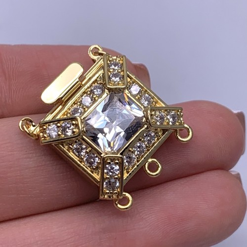 Застёжка, замочек многорядный, с фианитами, цвет золото, 19х17 мм