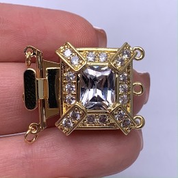 Застёжка, замочек многорядный, с фианитами, цвет золото, 19х17 мм