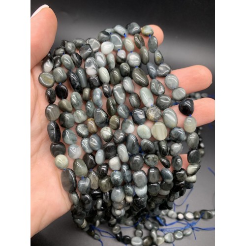 Каменные бусины, Хризоберилл, Кошачий глаз, серый, фриформы, 11х7 мм, длина нити 38 см