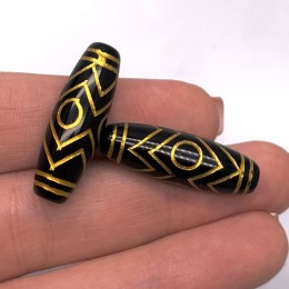 Бусина Дзи "231", агат, 3 глаза+Клык, размер 30х10 мм, цена за 1 шт