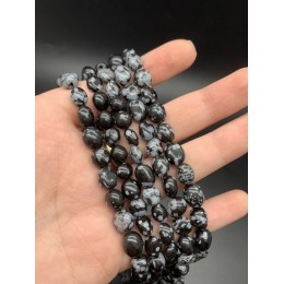 Каменные бусины, Обсидиан снежный, фриформы, 10х8 мм, длина нити 38 см