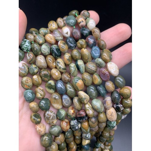 Каменные бусины, Яшма брекчиевая, фриформы, 9х12 мм, длина нити 38 см