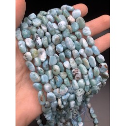 Каменные бусины, Ларимар, фриформы, 12х9 мм, длина нити 38 см