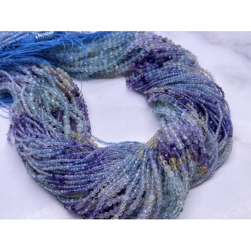 Каменные бусины, Флюорит, люкс, ювелирная огранка, шарик 2 мм, длина нити 38 см