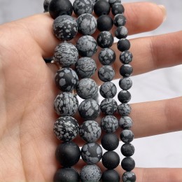 Каменные бусины, Обсидиан снежный, матовый, шарик гладкий, 8 мм, длина нити 37 см
