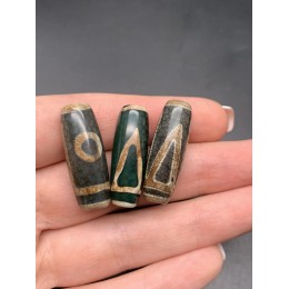 Бусина Дзи "338", Горный пик, Агат, зелёный, тонированный, состаренный, кракле, 29х10 мм, цена за 1 бусину