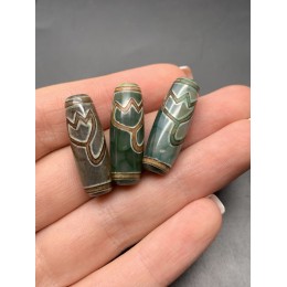 Бусина Дзи "329", Лотос, Агат, зелёный, тонированный, состаренный, кракле, 30х10 мм, цена за 1 шт.