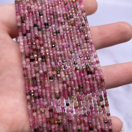 Каменные бусины, Турмалин розовый, Рубеллит, кубик, ювелирная огранка, 2х2 мм, длина нити 38 см