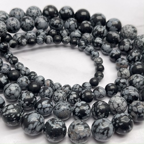 Каменные бусины, Обсидиан снежный, шарик гладкий, 6-6,5 мм, длина нити 37 см