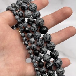 Каменные бусины, Обсидиан снежный, шарик гладкий, 12-12,5 мм, длина нити 38 см