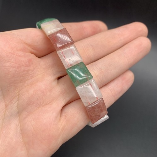 Браслет "Арбузный кварц" 12x12 мм, 16 пластин