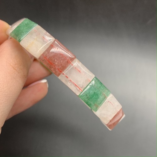 Браслет "Арбузный кварц" 12x12 мм, 16 пластин