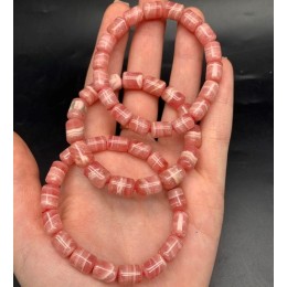 Браслет, Родохрозит, люкс, столбик, 10х8,5 мм, длина нити 19 см