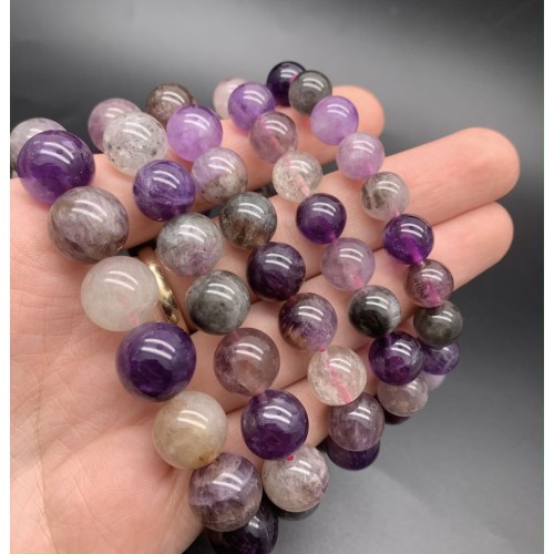 Каменные бусины, Ауралит, люкс, шарик гладкий, 12 мм, браслет, 17 бусин