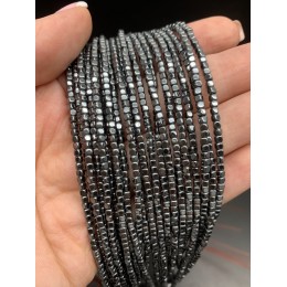 Каменные бусины, Гематит синтетический, темное серебро, кубик, размер 2х2 мм, нить 38 см 15960