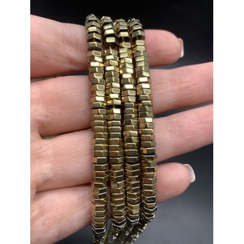 Каменные бусины, Гематит синтетический, золото, шайба, размер 6х2 мм, нить 39 см