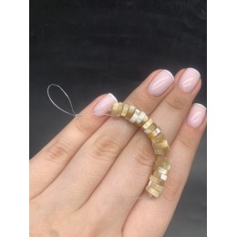 Каменные бусины, Перламутр бежевый, тонированный, шайба, 7,5х2 мм, длина нити 5 см, 20 бусин