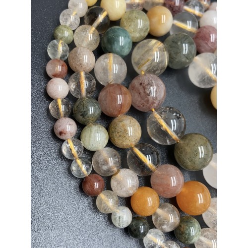 Каменные бусины, Рутиловый Микс, шарик гладкий, 8 мм, длина нити 38 см