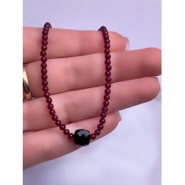 Чокер, Гранат, вставка черный Турмалин, длина 39 см