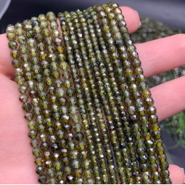 Каменные бусины, Цирконий кубический, (т.н. Циркон), зелёный кристалл, рондель, огранка, 4х3 мм, длина нити 38 см