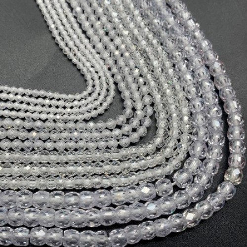 Каменные бусины, Цирконий кубический, (т.н. Циркон), прозрачный кристалл, рондель, огранка, 4х3 мм, длина нити 38 см