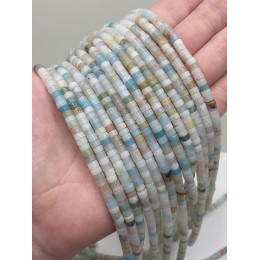 Каменные бусины, Амазонит, шайба, 4х2 мм, длина нити 38 см