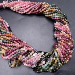 Каменные бусины, Турмалин, люкс, шарик, огранка, 3 мм, длина нити 38 см