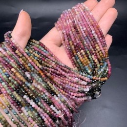 Каменные бусины, Турмалин, люкс, шарик, огранка, 3 мм, длина нити 38 см