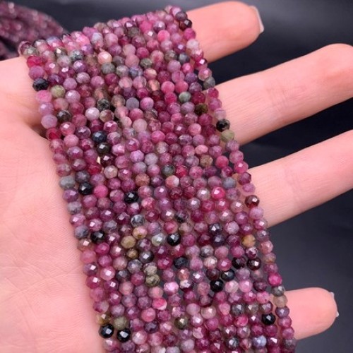 Каменные бусины, Турмалин, люкс, рондель, ювелирная огранка, 4х3 мм, длина нити 38 см
