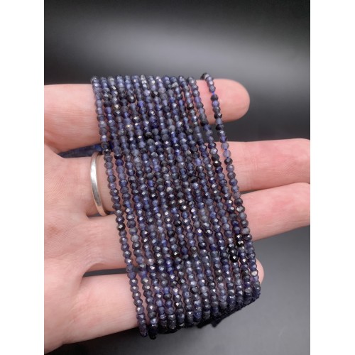 Каменные бусины, Иолит, Водяной Сапфир, рондель, огранка, 2х3 мм, длина нити 38 см