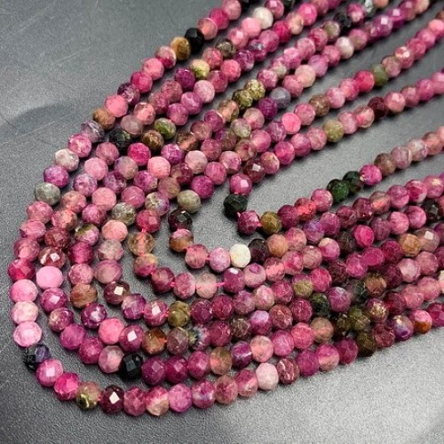 Каменные бусины, Турмалин, люкс, рондель, ювелирная огранка, 4х3 мм, длина нити 38 см