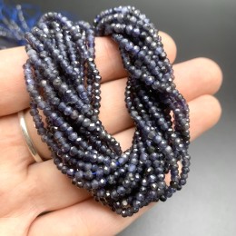 Каменные бусины, Иолит, Водяной Сапфир, рондель, огранка, 2х3 мм, длина нити 38 см