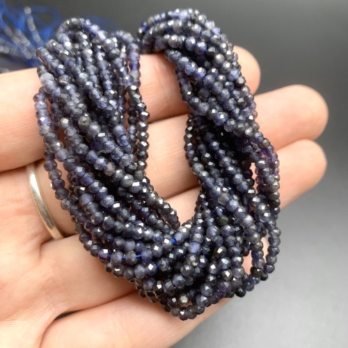 Каменные бусины, Иолит, Водяной Сапфир, рондель, огранка, 2х3 мм, длина нити 38 см