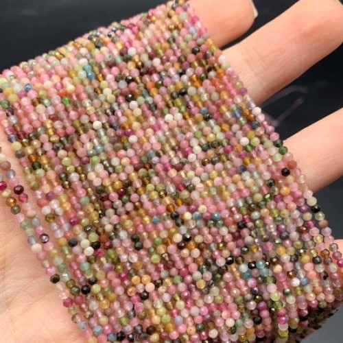 Каменные бусины, Турмалин, шарик, огранка, 2 мм, длина нити 38 см