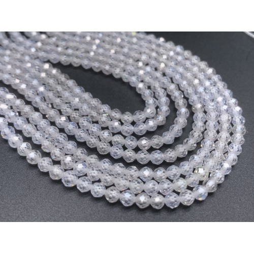 Каменные бусины, Цирконий кубический, (т.н. Циркон), прозрачный кристалл, шарик огранка, 4 мм, длина нити 38 см