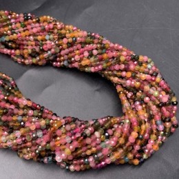 Каменные бусины, Турмалин, люкс, рондель огранка, 4х2,5 мм, длина нити 38 см