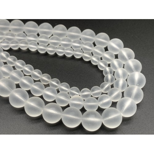 Каменные бусины, Горный Хрусталь, шарик гладкий, матовый, 10 мм, длина нити 38 см