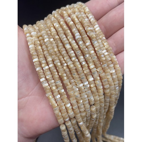 Каменные бусины, Перламутр бежевый, тонированный, шайба, 4х2 мм, длина нити 38 см