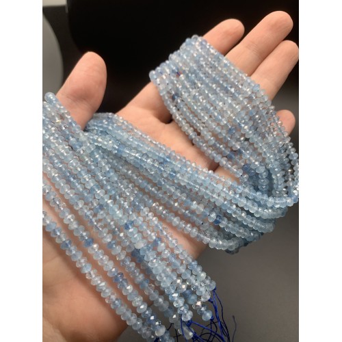 Каменные бусины, Аквамарин, Голубой берилл, люкс, рондель огранка, 2,5х4 мм, длина нити 38 см
