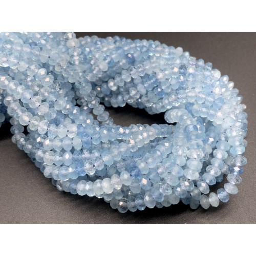 Каменные бусины, Аквамарин, Голубой берилл, люкс, рондель огранка, 2,5х4 мм, длина нити 38 см