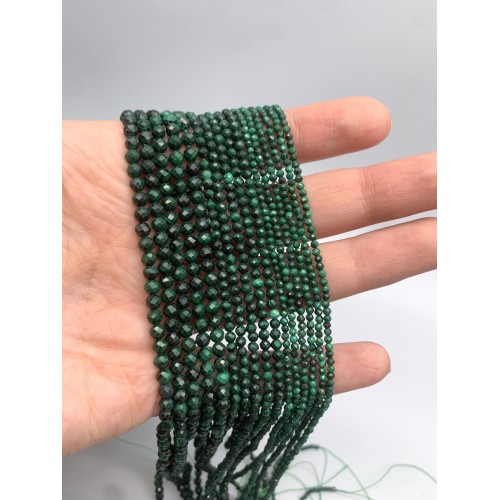 Каменные бусины, Малахит (Конго), шарик огранка, 2 мм, длина нити 38 см