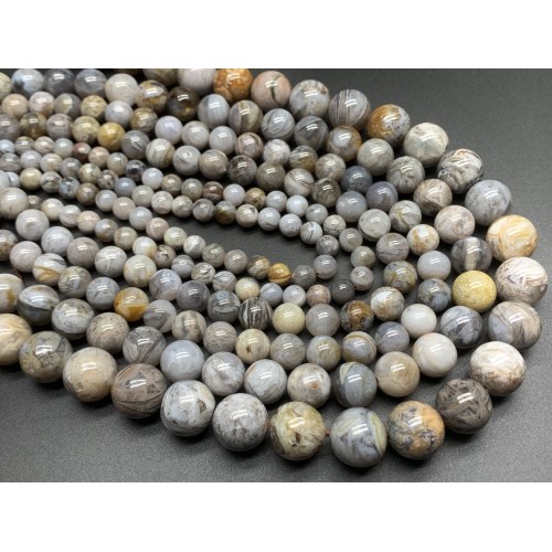 Каменные бусины, Агат Бамбуковый, шарик гладкий, 8 мм, длина нити 38 см